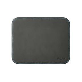 Tappetino Mouse Hermes Deluxe di Eglooh - Cuoio Grigio Antracite e Cuciture Azzurre