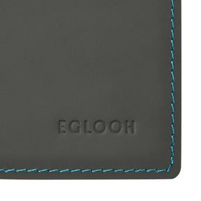 Tappetino Mouse Mercurio Deluxe di Eglooh - Cuoio Grigio Antracite e Cuciture Azzurre - Dettaglio Cucitura